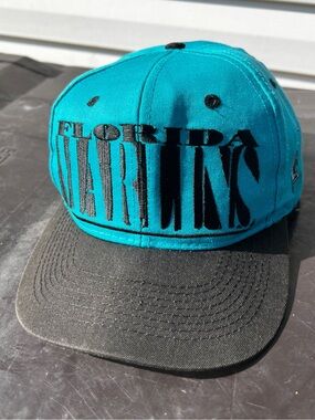 CLEAN Vintage Logo 7 Florida Marlins MLB Snapback Hat Teal Blue
